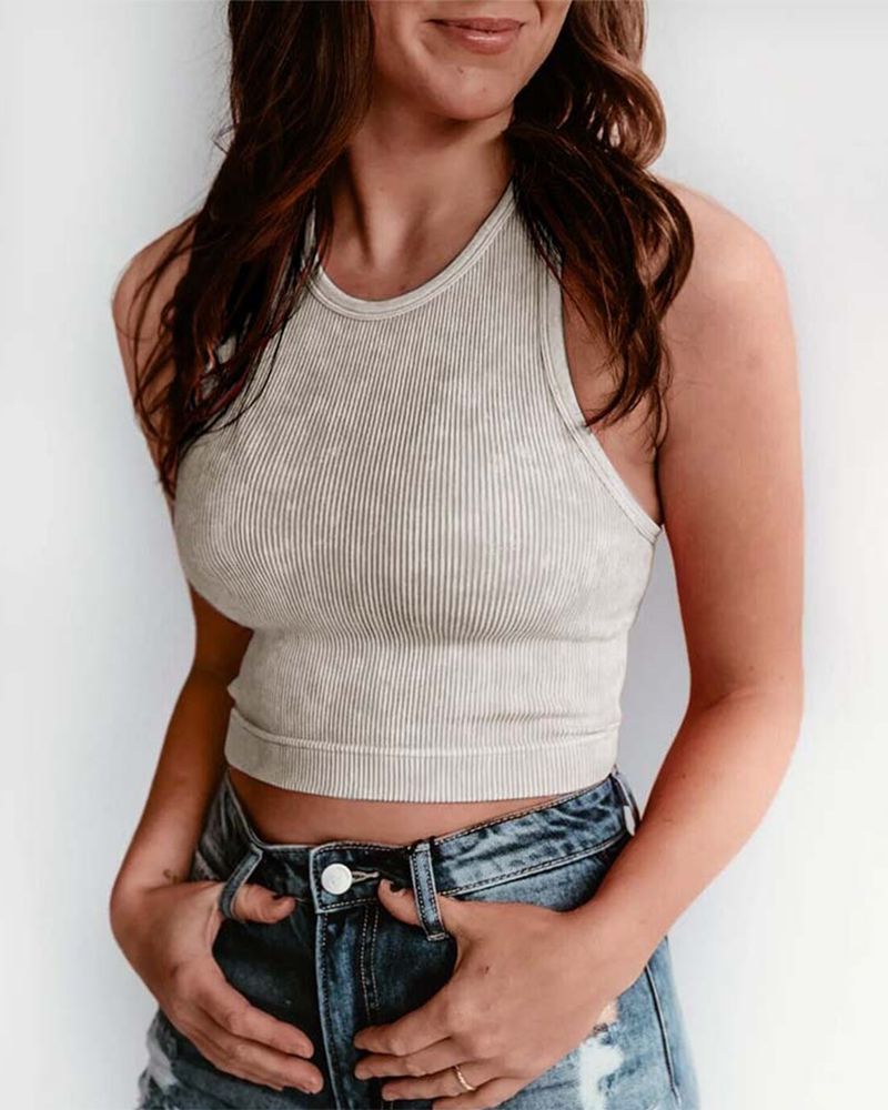 Mineral Wash High Neck Ribbed Tank