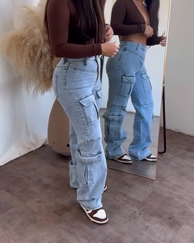 Work Style Multi-Pocket Jeans