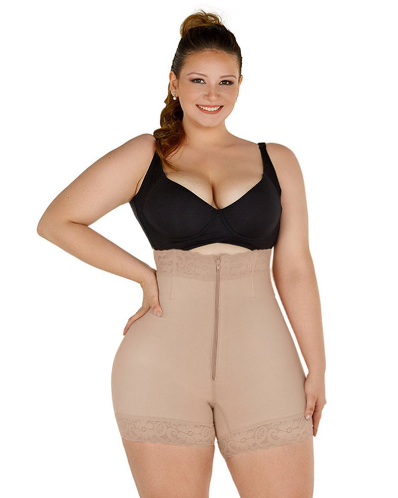 Women High Waist Front Zipper Booty Shaper Colombian Shapewear Short