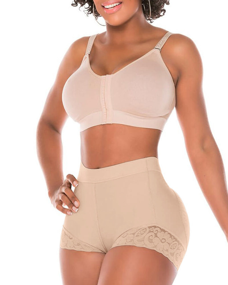 Pantalones cortos moldeadores de abdomen con cintura alta y encaje