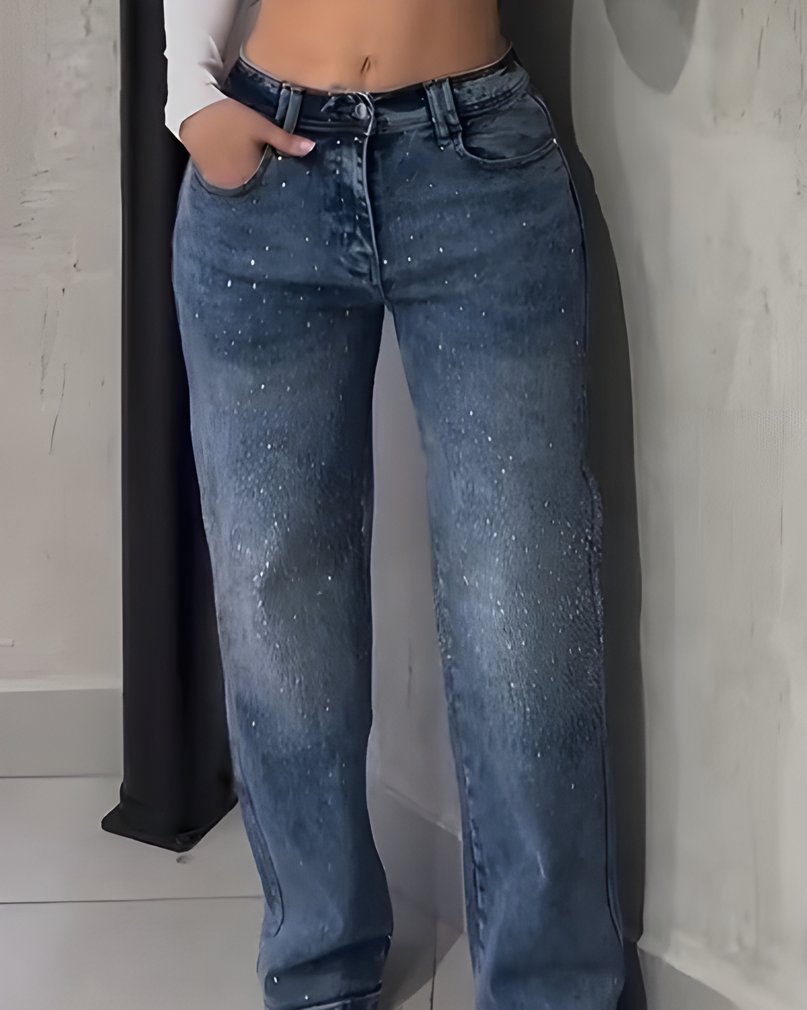 Stylish Sparkling Rhinestone Wide-Leg Jeans