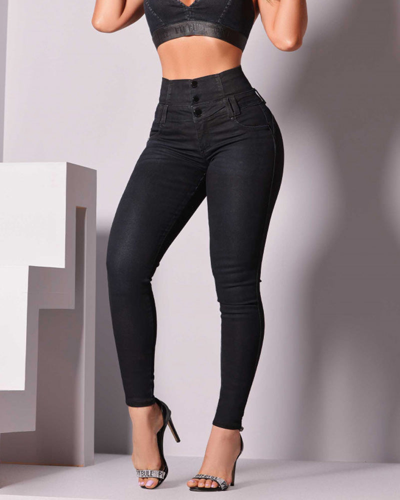 High-Waisted Back-Zip Fashion Skinny Jeans