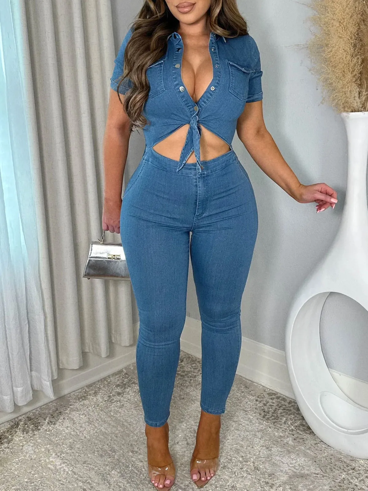 Damen Skinny Einteiler Jeans-Overall