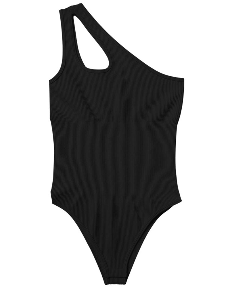 Body sexy de canalé con un solo hombro y control de abdomen