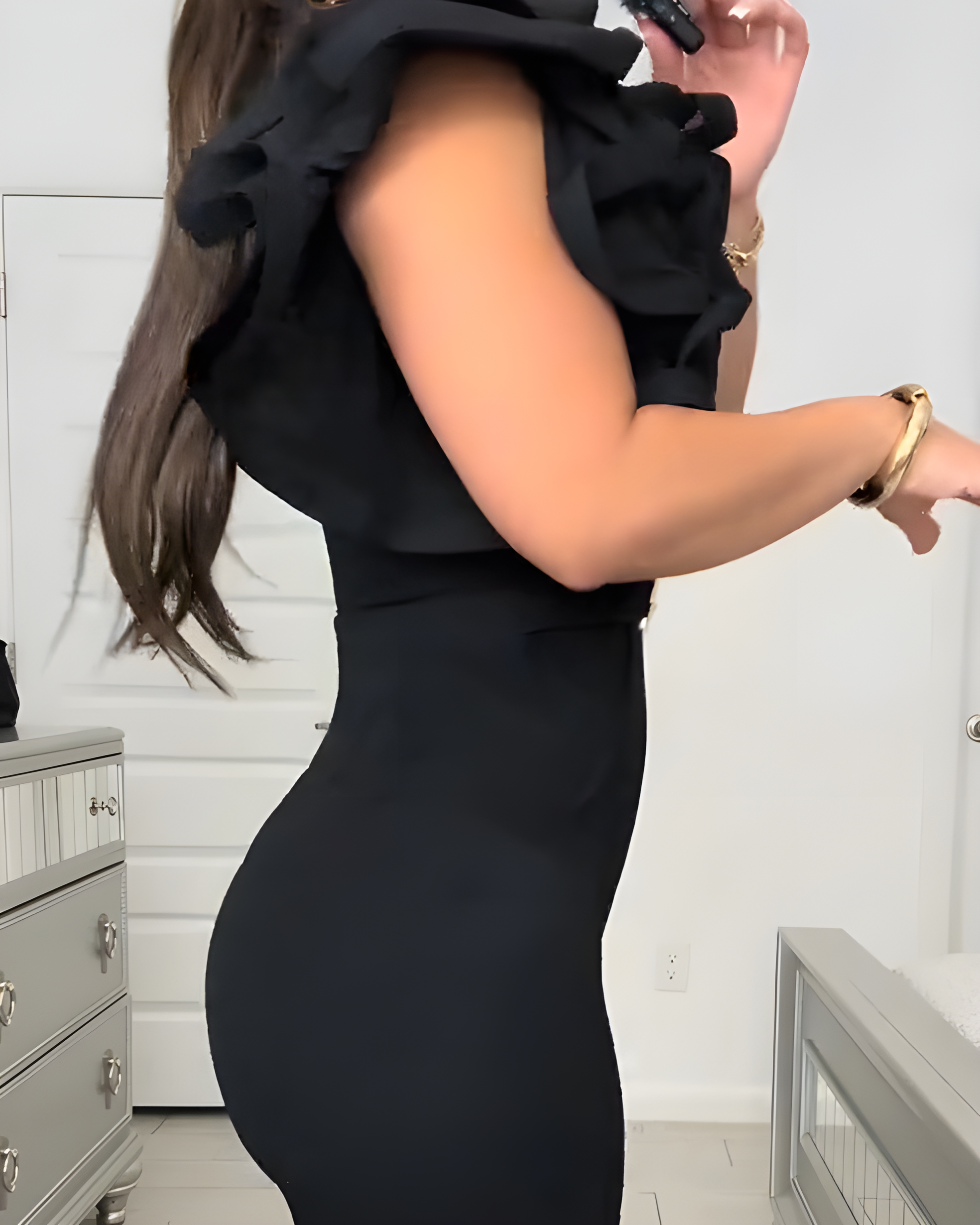 Ruffle Sleeves Lapel Neck Bodycon Jumpsuit