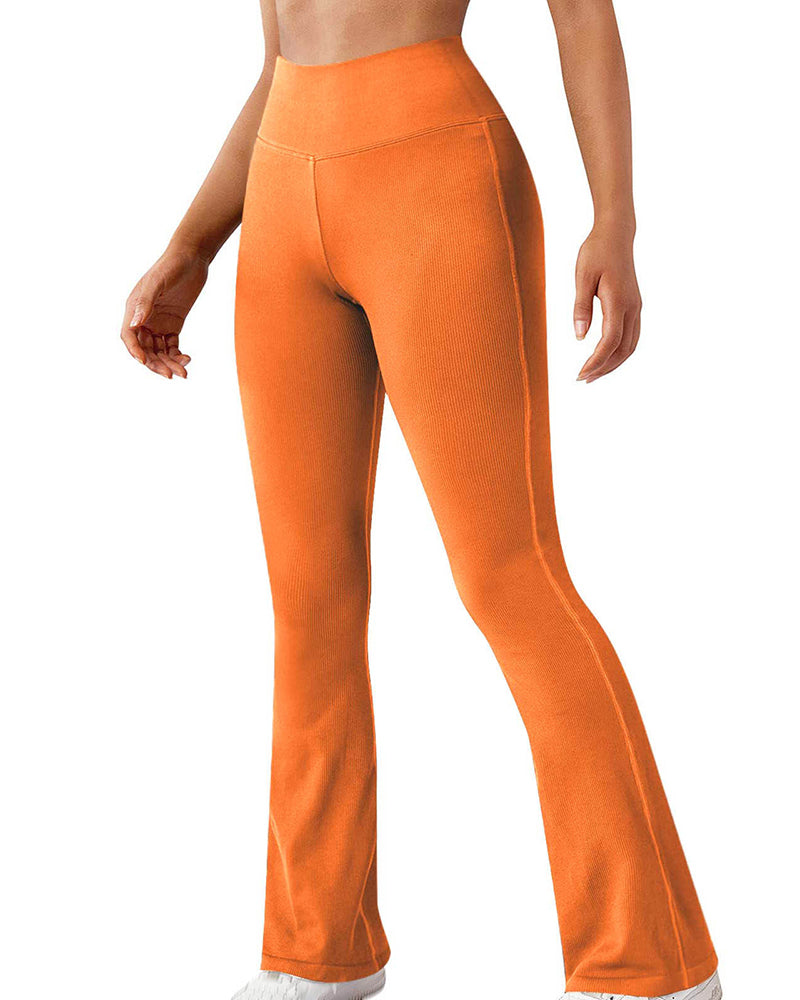 Modische, gerippte Yoga-Leggings mit weitem Bein und ausgestelltem Bein