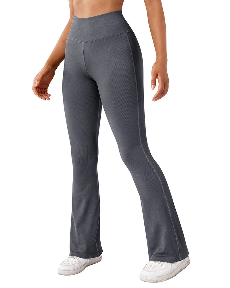 Modische, gerippte Yoga-Leggings mit weitem Bein und ausgestelltem Bein