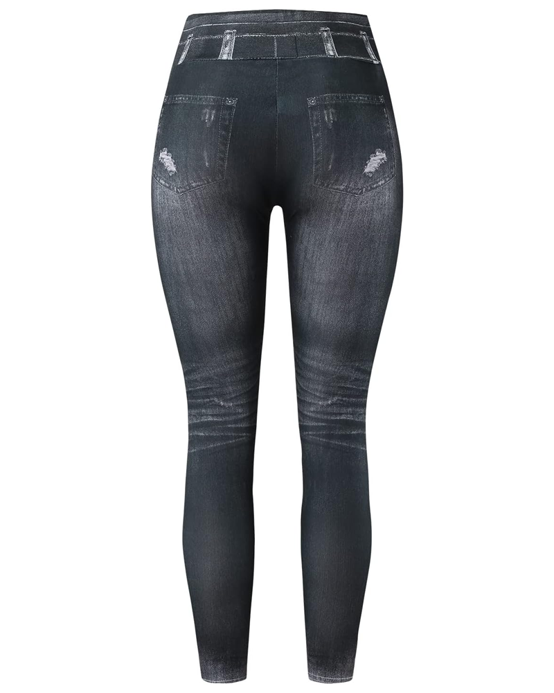 Leggings de mezclilla sintética con control de abdomen y realce de cadera para mujer