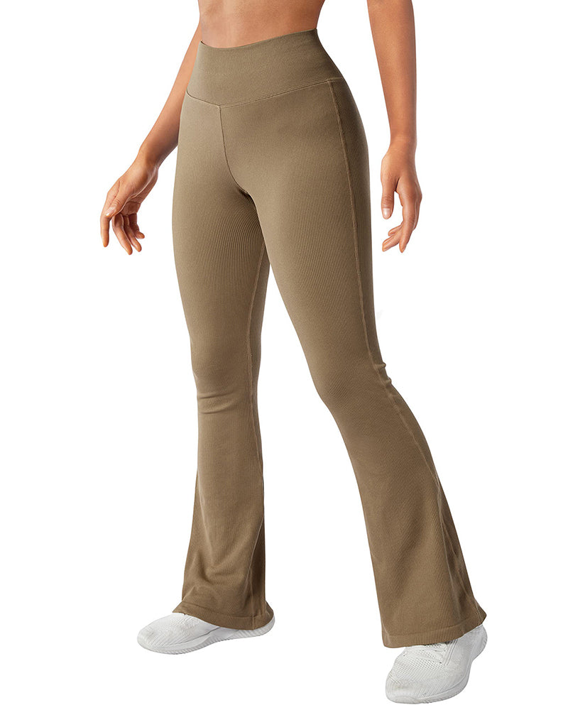 Modische, gerippte Yoga-Leggings mit weitem Bein und ausgestelltem Bein