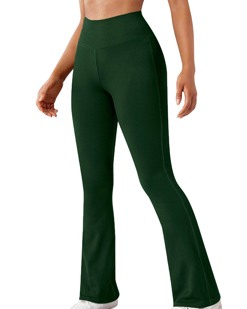 Modische, gerippte Yoga-Leggings mit weitem Bein und ausgestelltem Bein