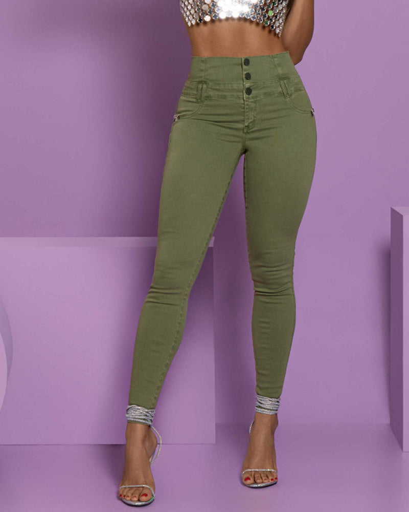 High-Waisted Back-Zip Fashion Skinny Jeans
