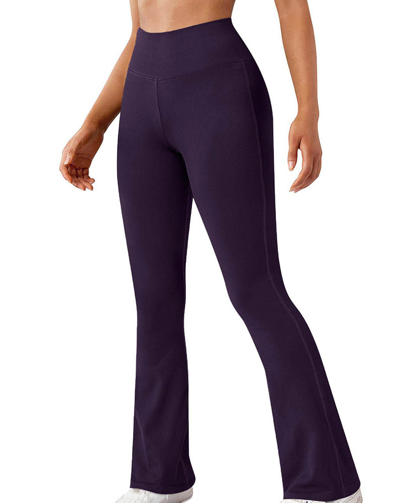 Modische, gerippte Yoga-Leggings mit weitem Bein und ausgestelltem Bein
