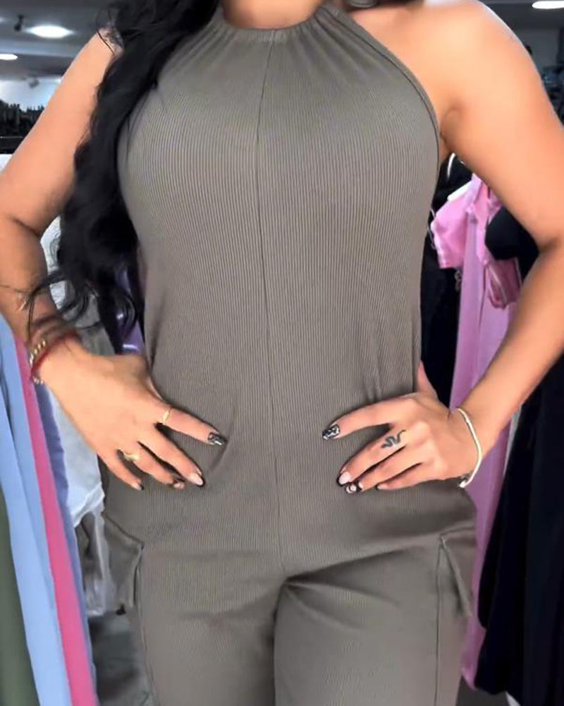 Monos sexys con escote halter y espalda descubierta