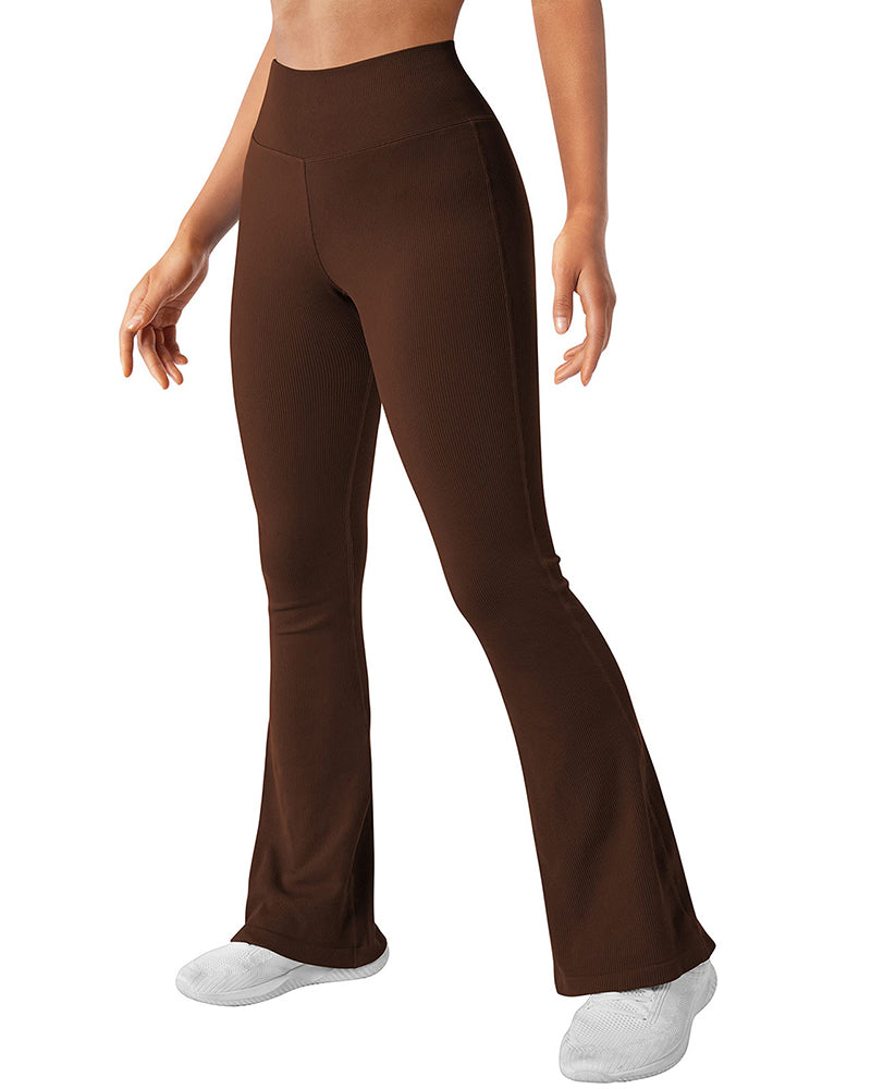 Modische, gerippte Yoga-Leggings mit weitem Bein und ausgestelltem Bein