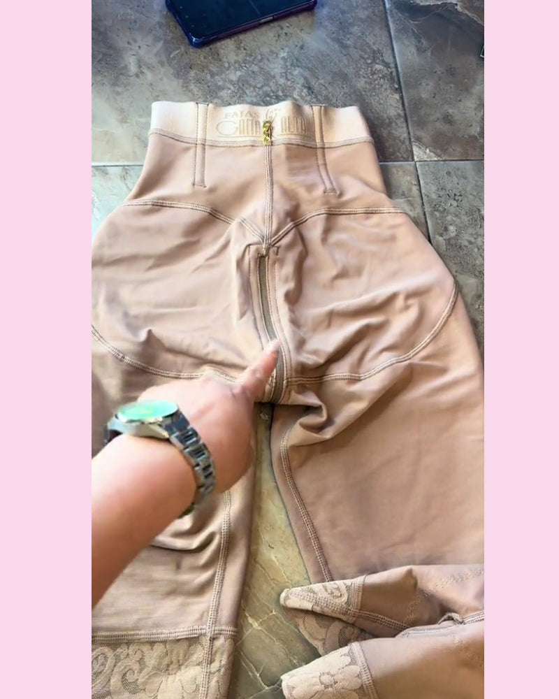 Shorts mit hohem Bund, Bauchkontrolle, Kompression, Po-Lifting und Reißverschluss