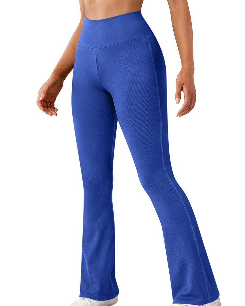 Modische, gerippte Yoga-Leggings mit weitem Bein und ausgestelltem Bein