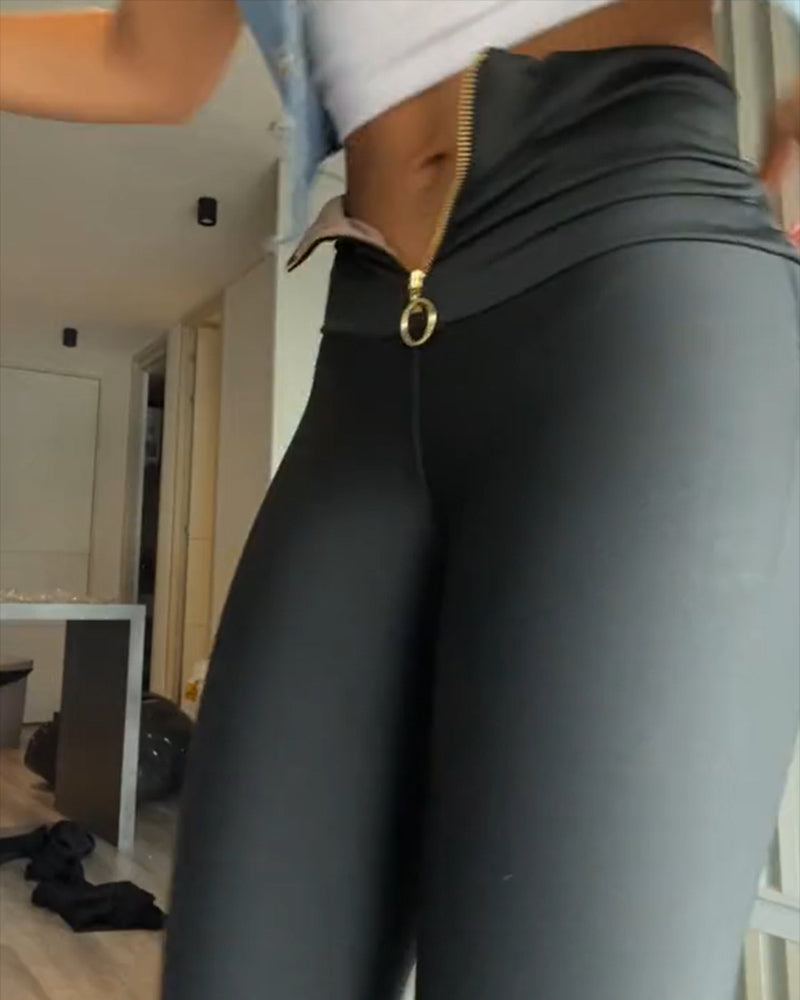 Modische Leggings mit Bauchkontrolle, Reißverschluss und Po-Lift