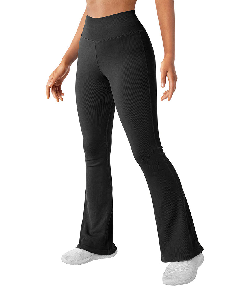 Modische, gerippte Yoga-Leggings mit weitem Bein und ausgestelltem Bein