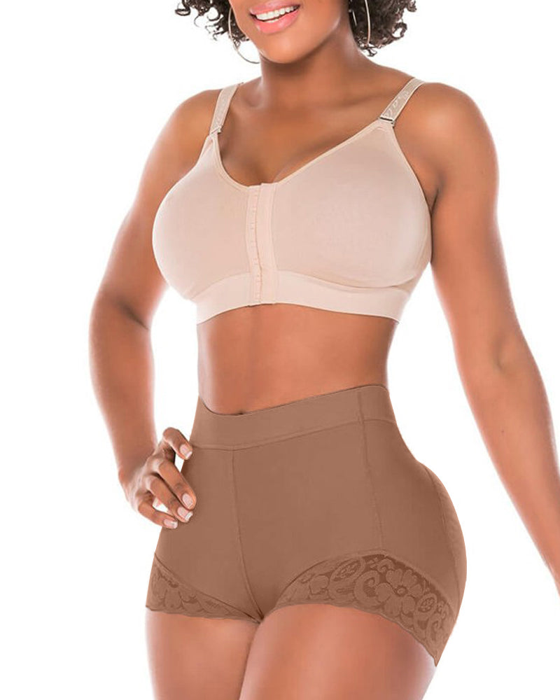 Pantalones cortos moldeadores de abdomen con cintura alta y encaje
