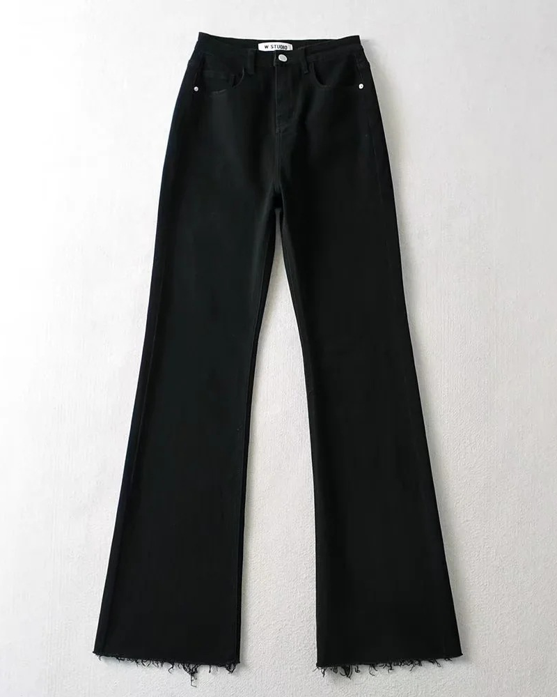 High-Rise-Stretch-Schlagjeans im Slim-Fit mit Raw Edge