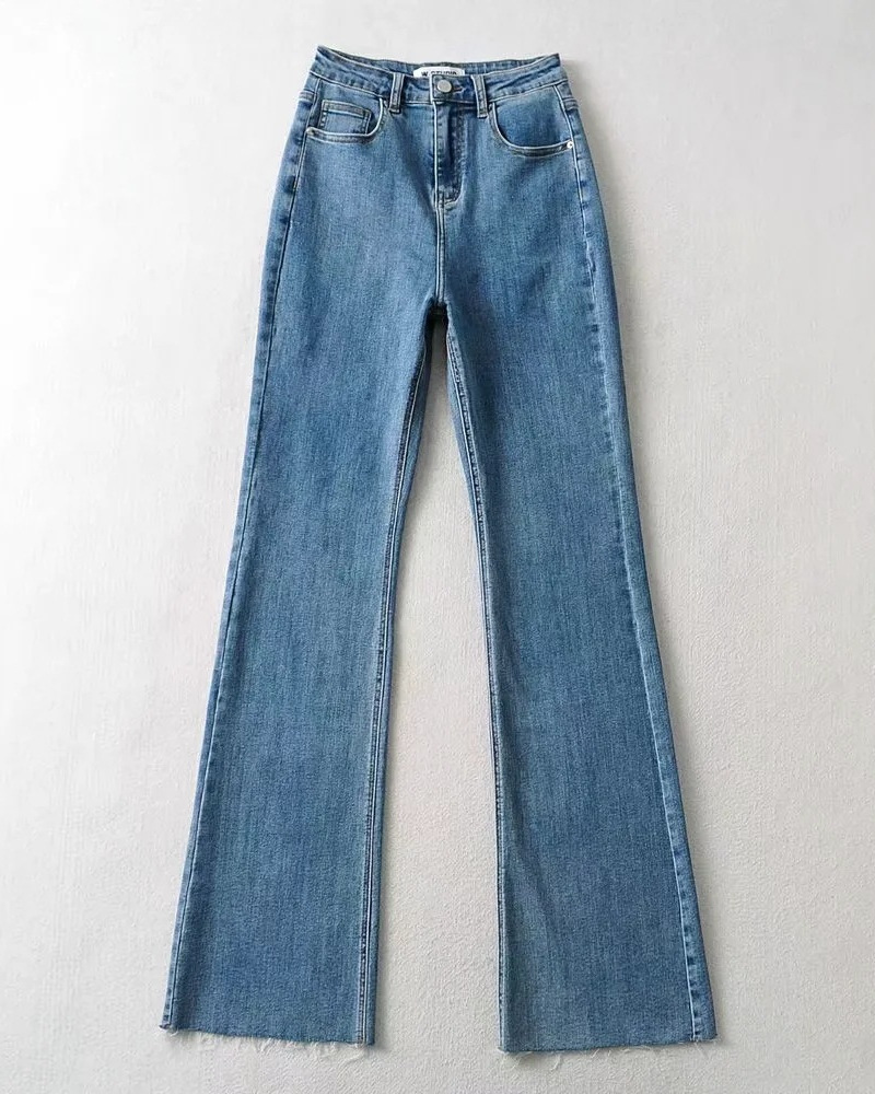 High-Rise-Stretch-Schlagjeans im Slim-Fit mit Raw Edge