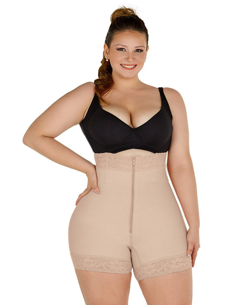 Women High Waist Front Zipper Booty Shaper Colombian Shapewear Short
