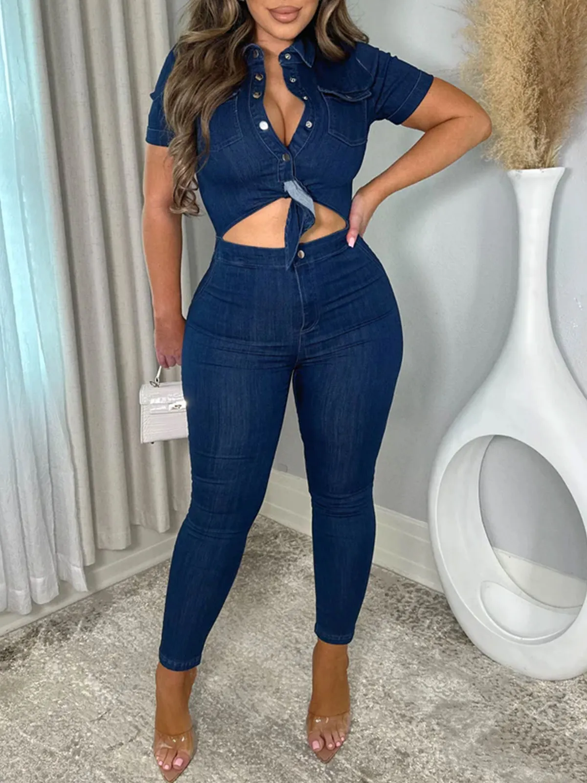 Damen Skinny Einteiler Jeans-Overall