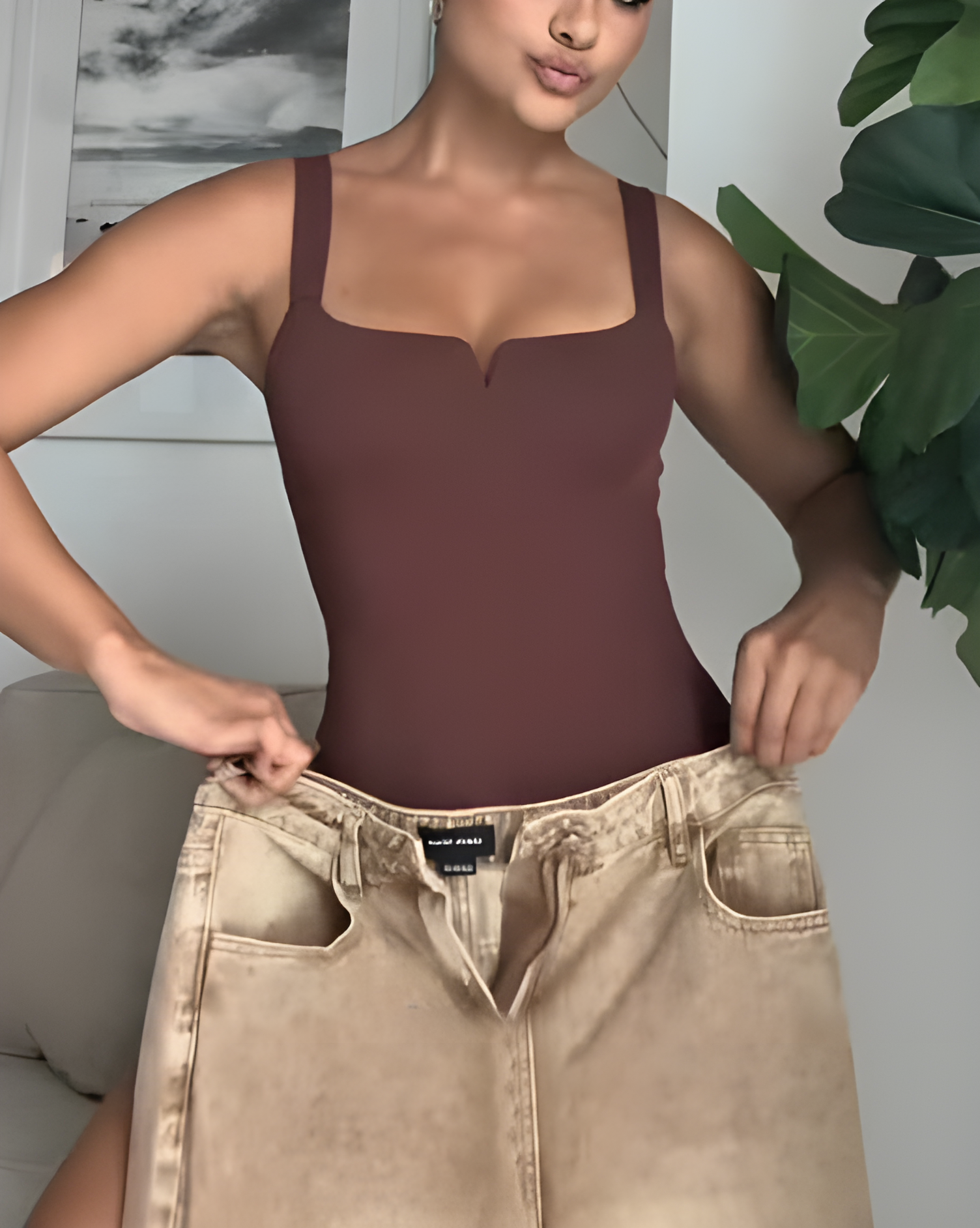 Seamless Square Neck Slimming Thong Bodysuit