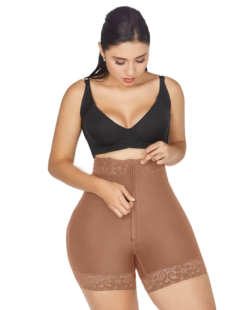 Women High Waist Front Zipper Booty Shaper Colombian Shapewear Short