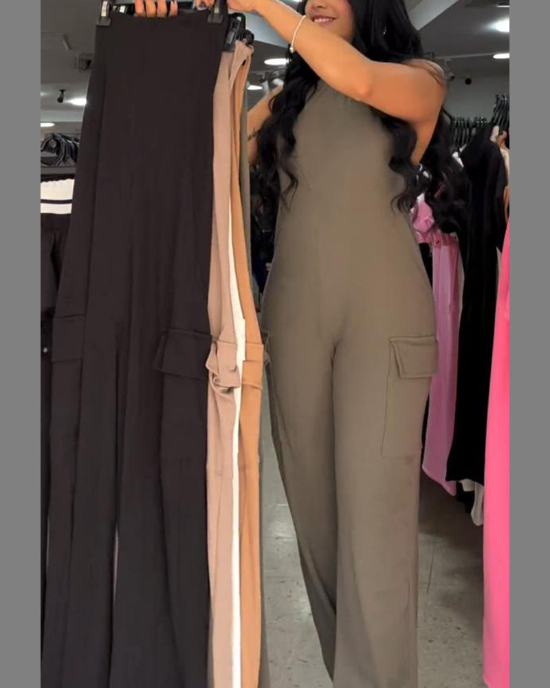 Monos sexys con escote halter y espalda descubierta