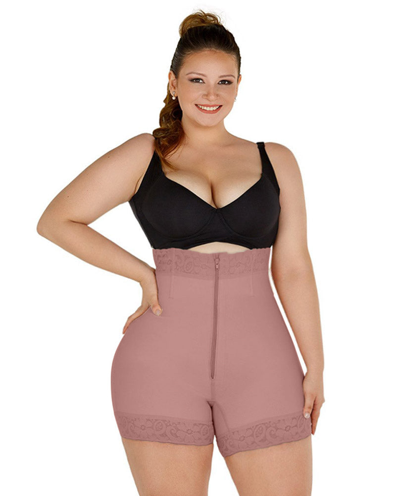 Women High Waist Front Zipper Booty Shaper Colombian Shapewear Short