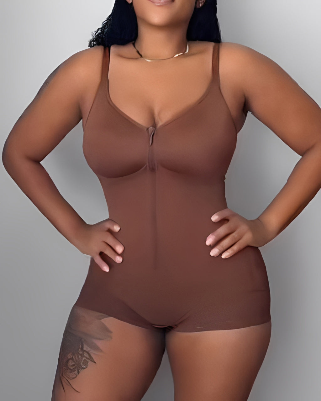 Front-Zip Sleeveless Tummy Sculpt Bodysuit