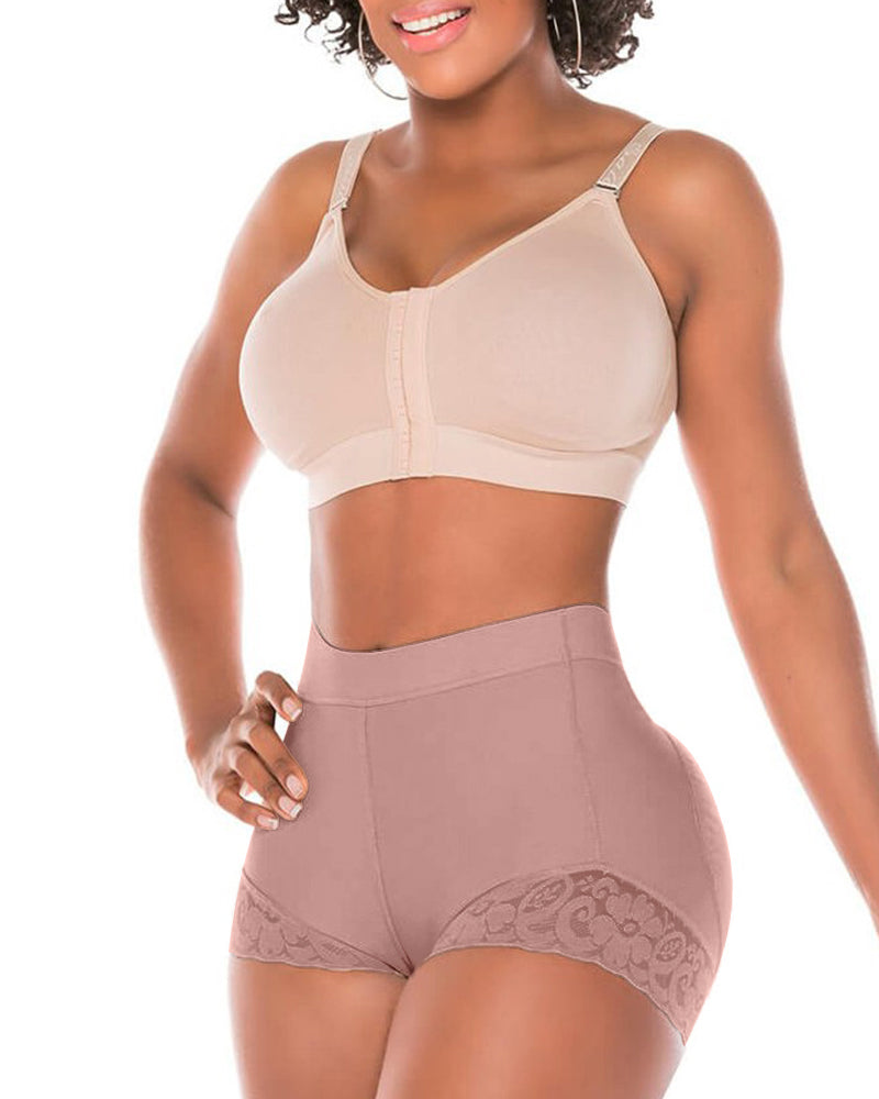 Pantalones cortos moldeadores de abdomen con cintura alta y encaje