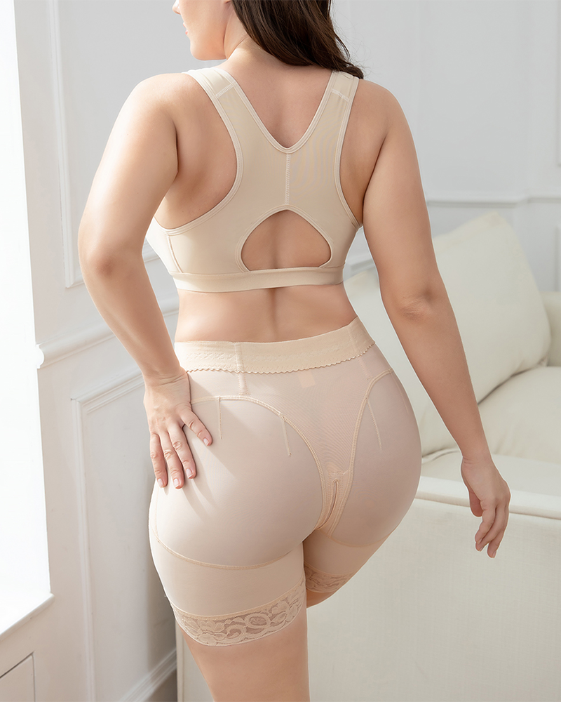 Nahtlose Po-Lifter-Shorts aus Spitze mit mittelhoher Taille und formender Spitze
