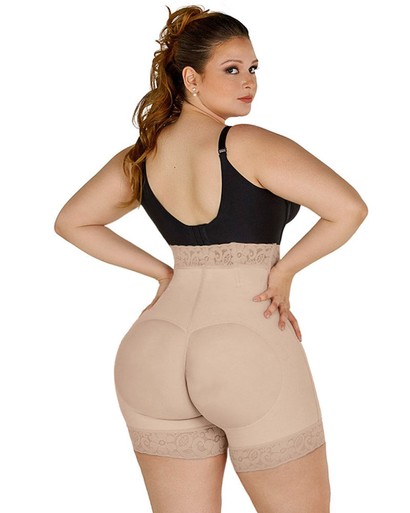 Women High Waist Front Zipper Booty Shaper Colombian Shapewear Short