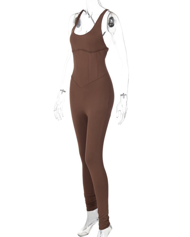 Enganliegender Sport-Yoga-Overall mit Neckholder-Rücken