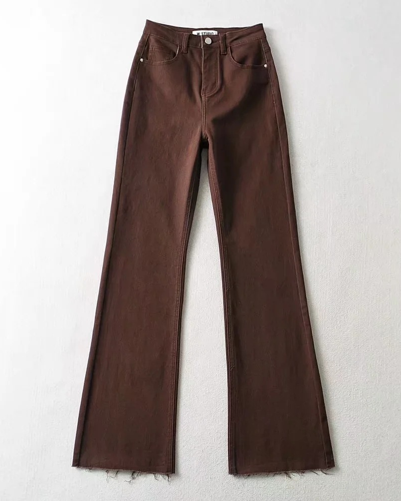 High-Rise-Stretch-Schlagjeans im Slim-Fit mit Raw Edge