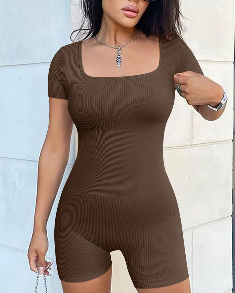 Short Sleeve Square Neck Jumpsuits