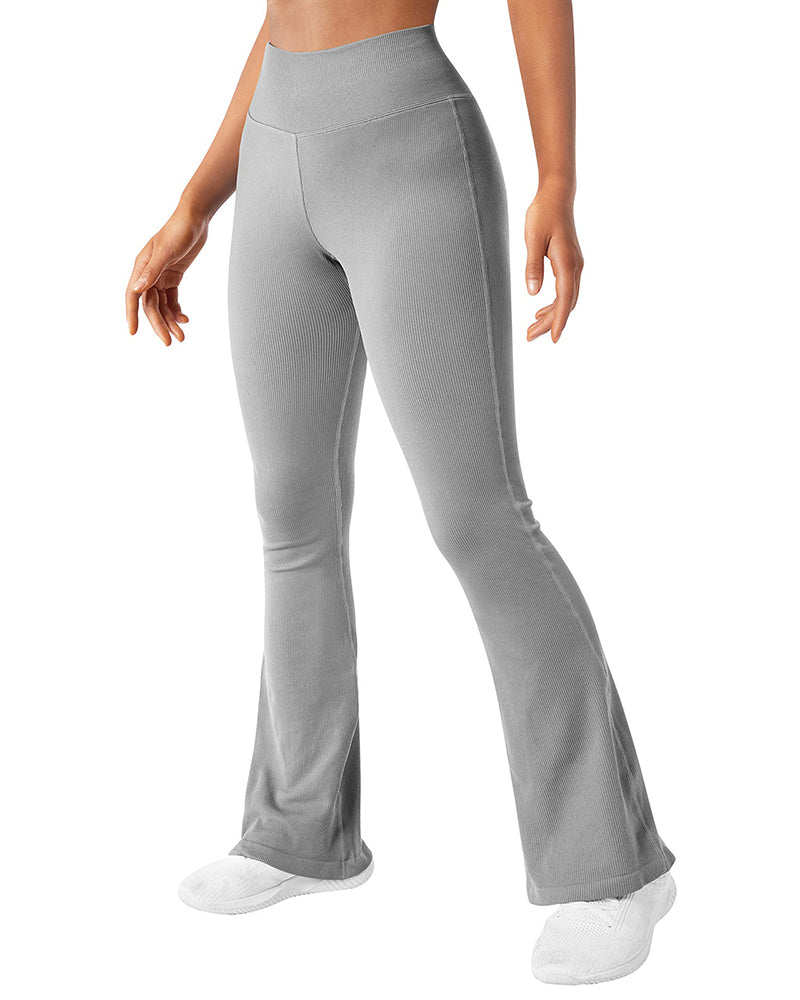 Modische, gerippte Yoga-Leggings mit weitem Bein und ausgestelltem Bein