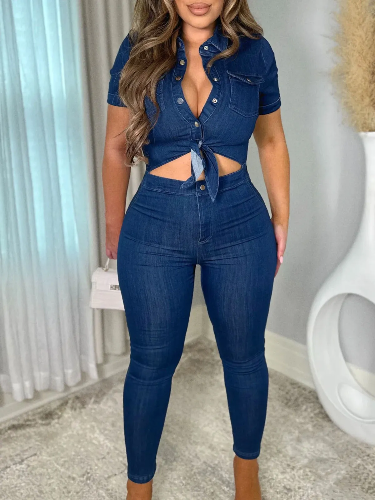 Damen Skinny Einteiler Jeans-Overall
