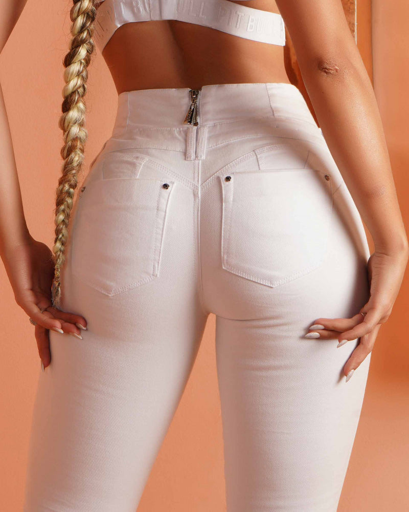 High-Waisted Back-Zip Fashion Skinny Jeans