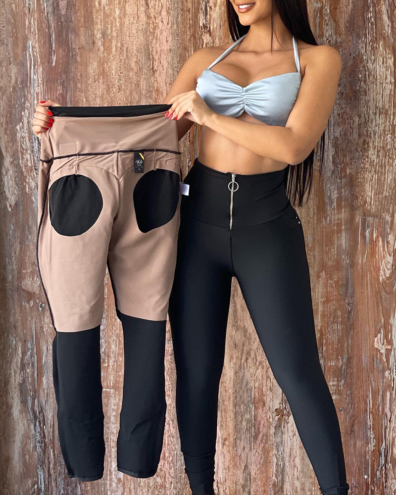 Modische Leggings mit Bauchkontrolle, Reißverschluss und Po-Lift