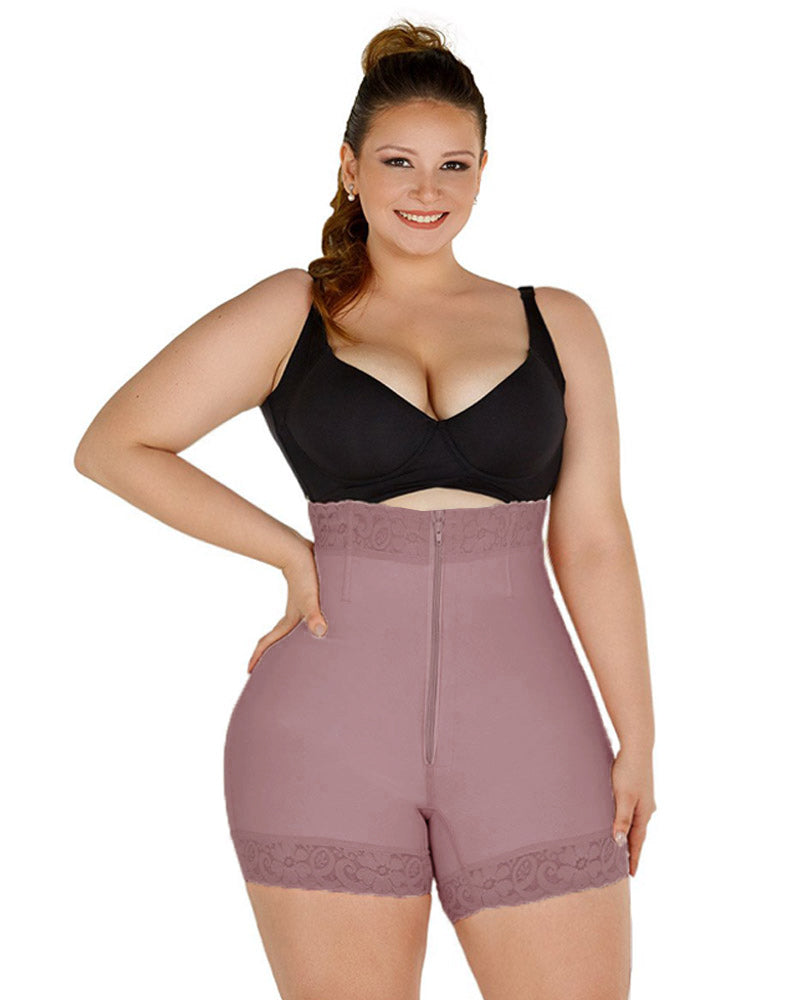 Women High Waist Front Zipper Booty Shaper Colombian Shapewear Short