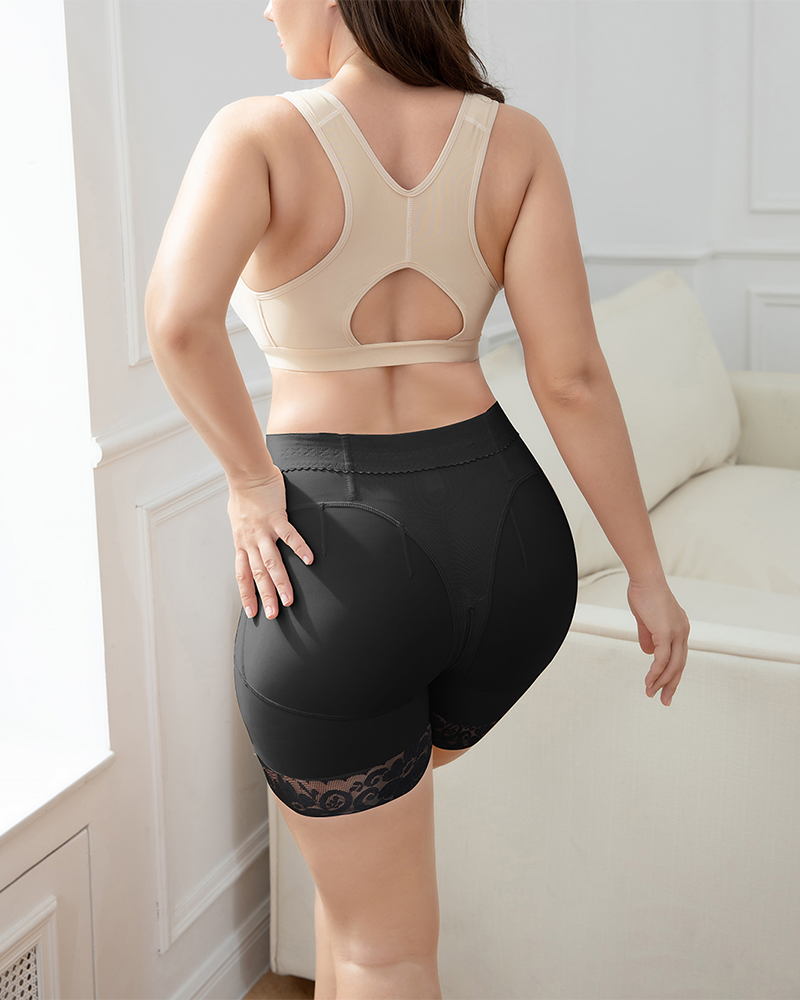 Nahtlose Po-Lifter-Shorts aus Spitze mit mittelhoher Taille und formender Spitze