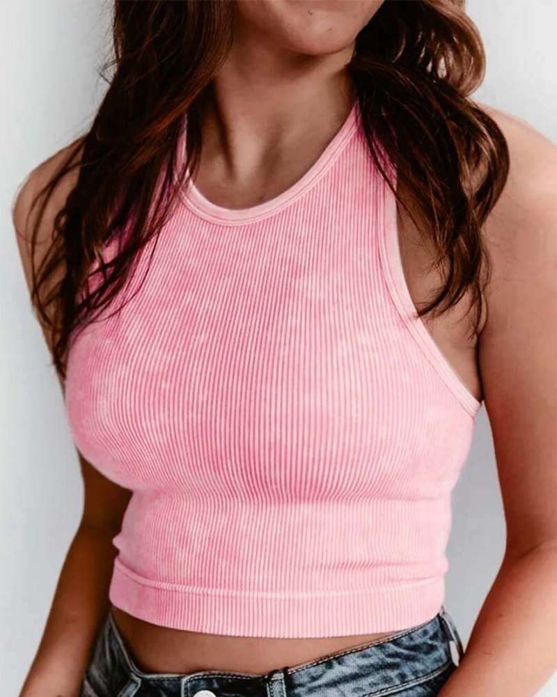 Mineral Wash High Neck Ribbed Tank
