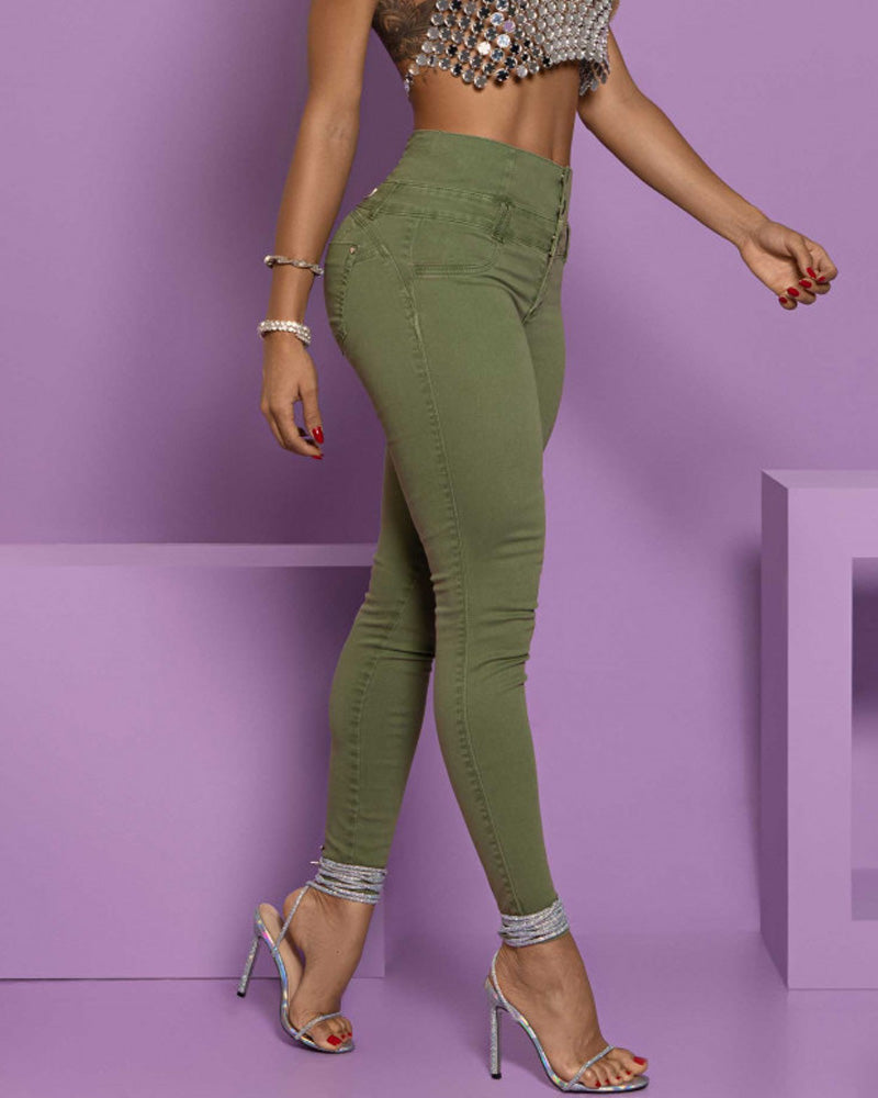 High-Waisted Back-Zip Fashion Skinny Jeans