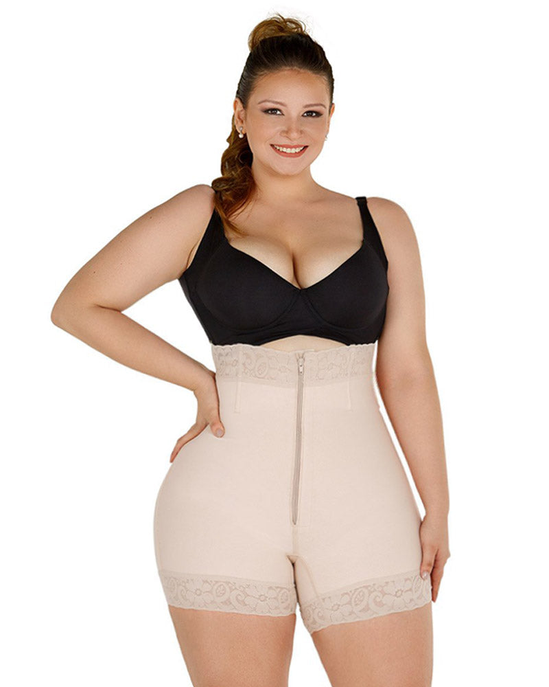 Women High Waist Front Zipper Booty Shaper Colombian Shapewear Short