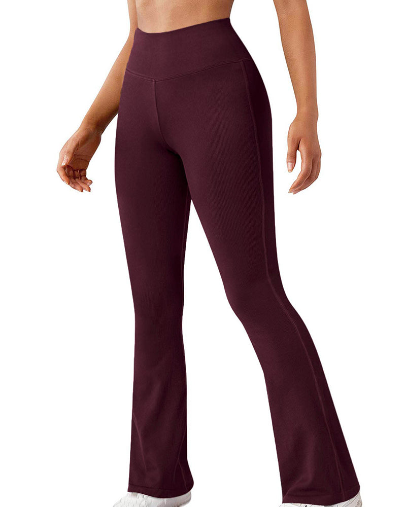 Modische, gerippte Yoga-Leggings mit weitem Bein und ausgestelltem Bein