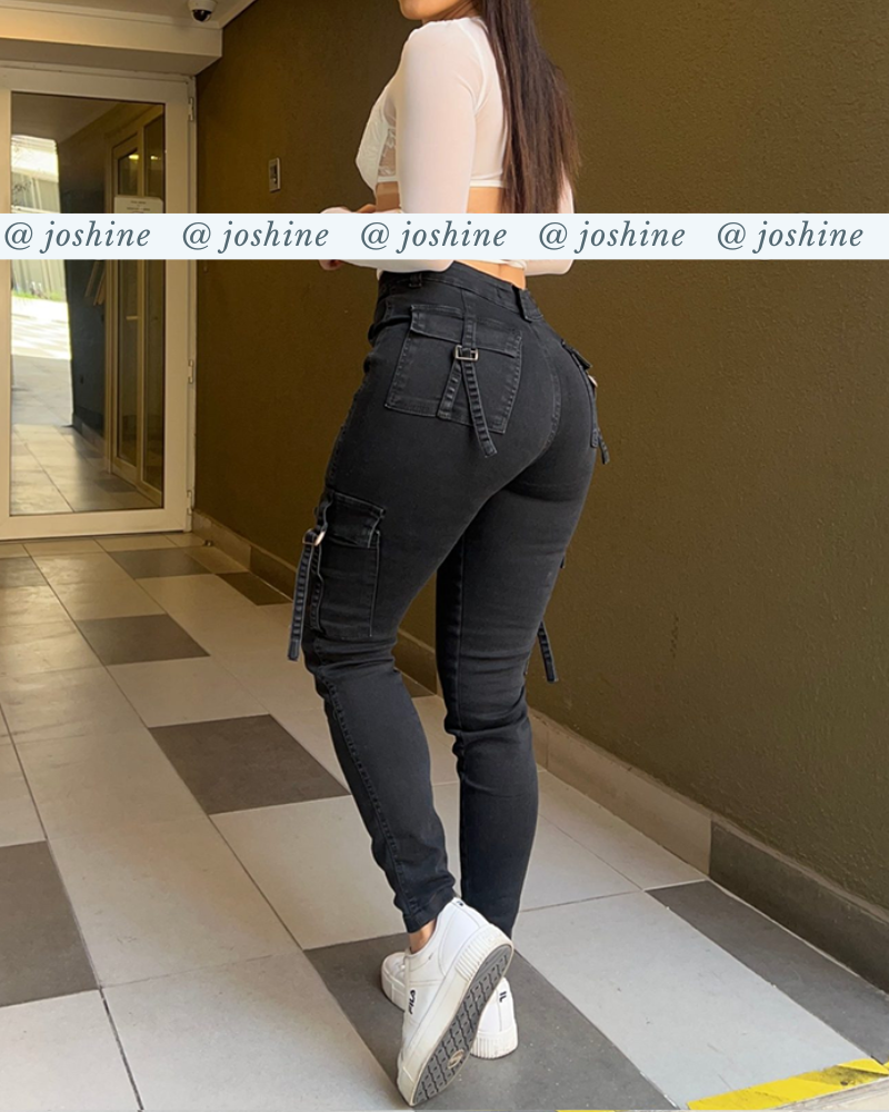 Hellblaue Skinny-Cargo-Jeans
