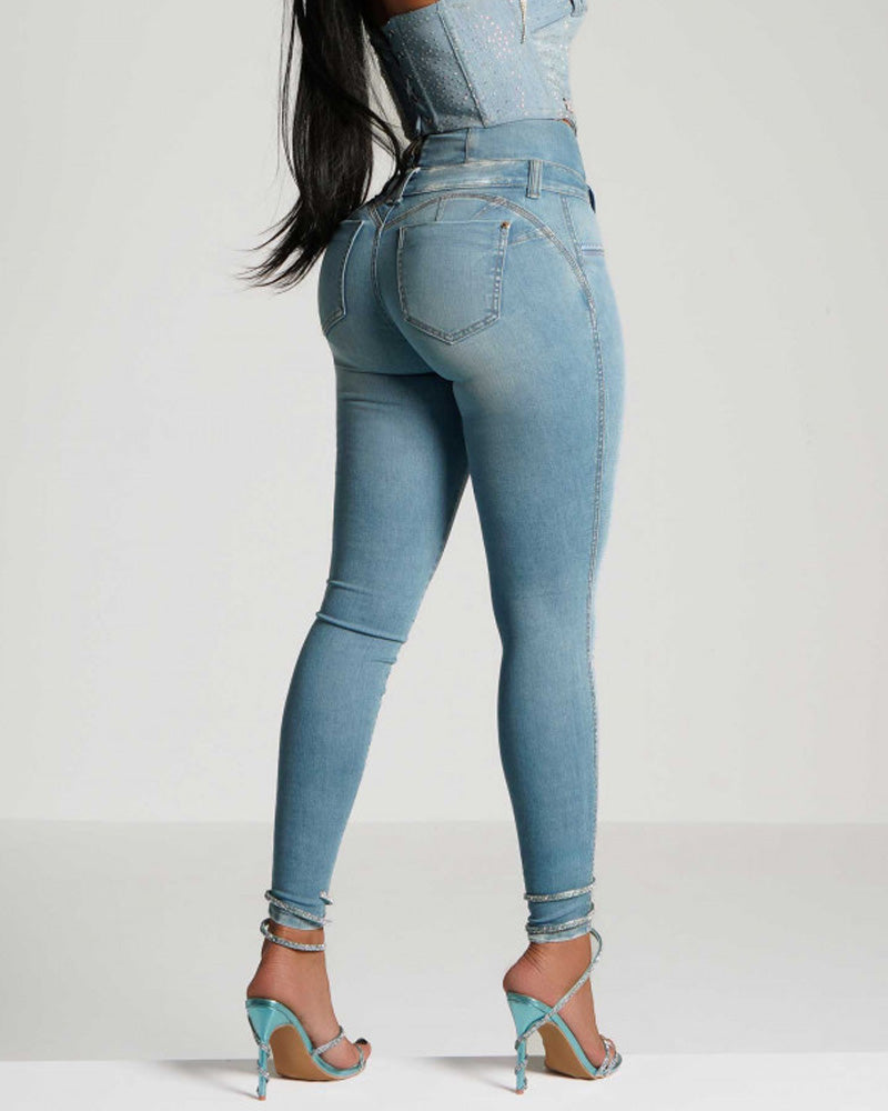 High-Waisted Back-Zip Fashion Skinny Jeans